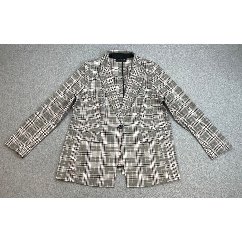 Lane Bryant Blazer Women 14 Plaid Stretch Long Sleeve One-Button Jacket
